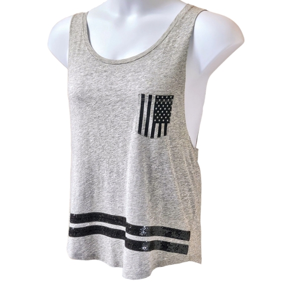 VS PINK Gray & Black Shiny Sequin PINK Logo Tank Top - Picture 3 of 12